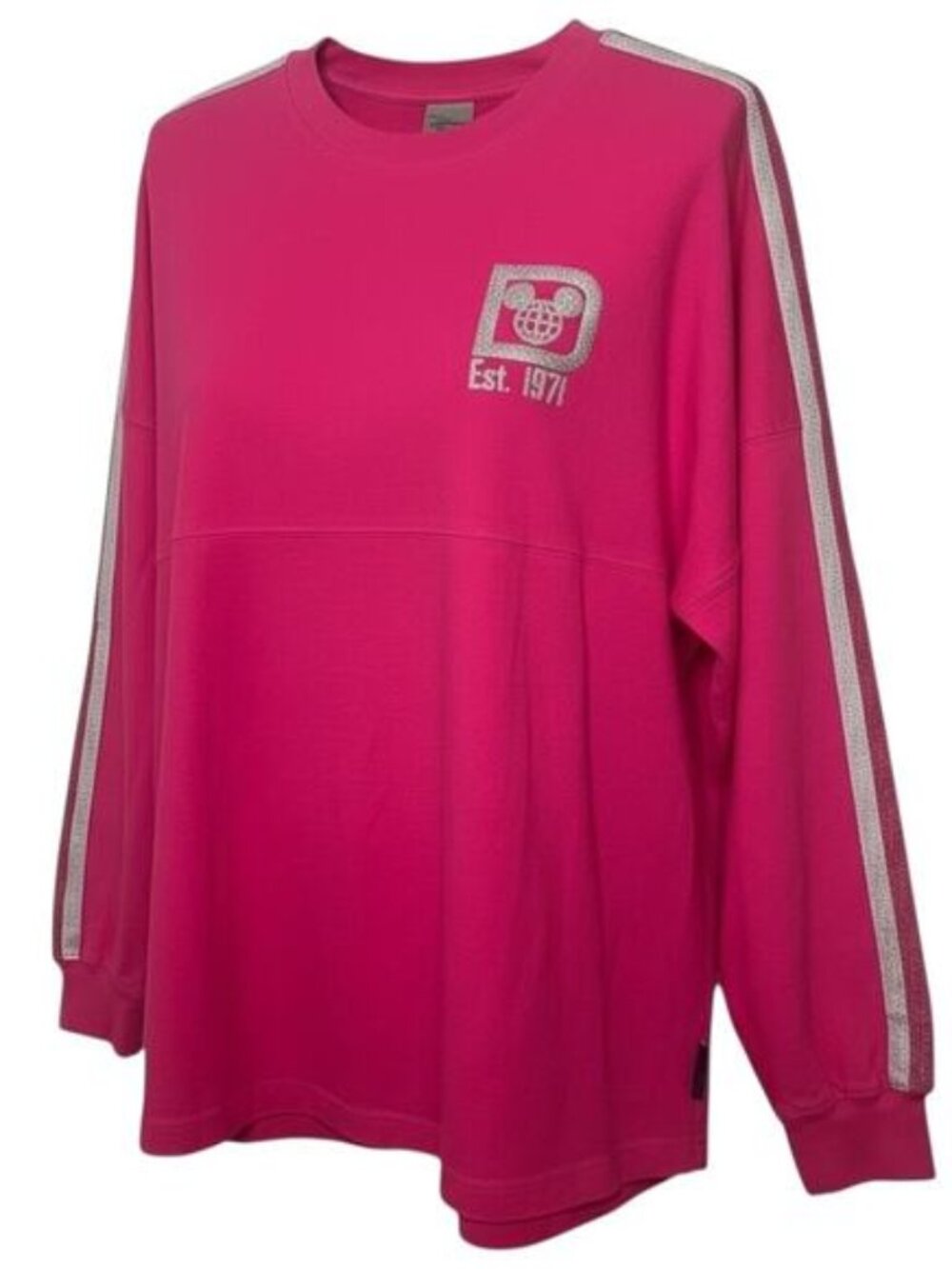 Disney Parks Pink Spirit Jersey Walt Disney World Glitter Logo Est. 1971 Sz S